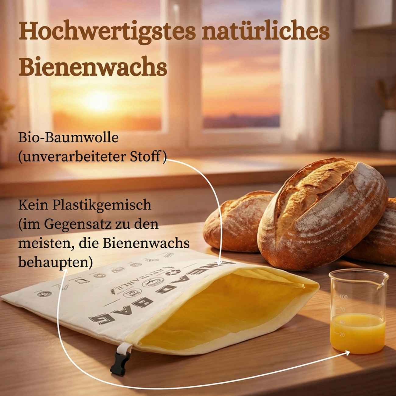 brot aufbewahrung beutel Bienenwachs Brotbeutel | Cervaluxe | Hält Brot extrem lange frisch | 100% Premium Baumwolle | Atmungsaktiv & Antibakteriell | Brotaufbewahrung
